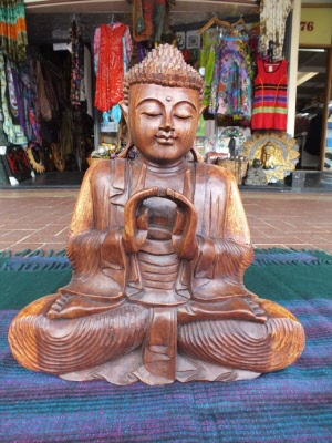 Carved hardwood Buddha
