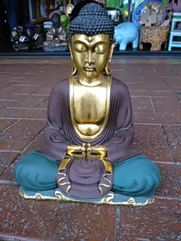 Gold Buddha in Brown / Green Robes