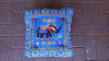 elephant cushion bright blue