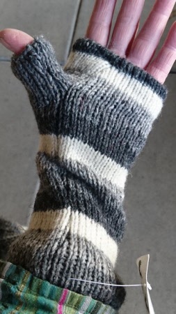 Grey and White fingerless gloves